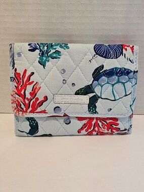 Vera Bradley RFID Euro Wallet Anchors Aweigh Ocean Turtle Water Blue Green